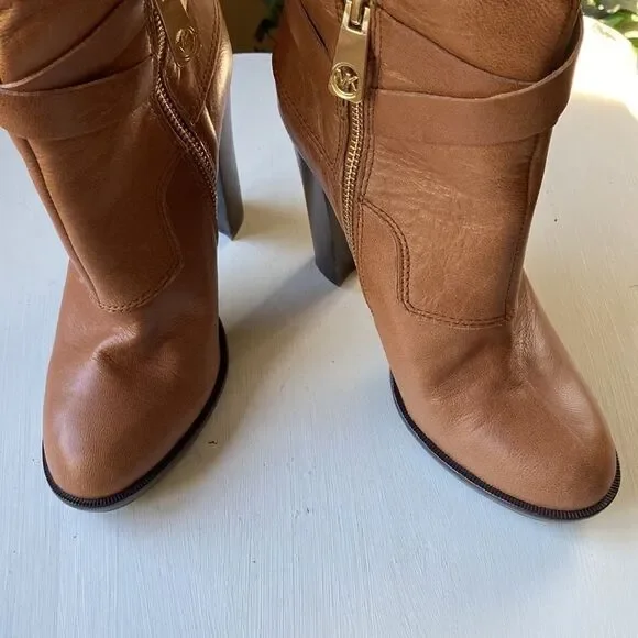 Michael Michael Kors Greenwich Belted Knee High Tan Wrapped Leather Boots Sz 5.5 - Picture 13 of 16